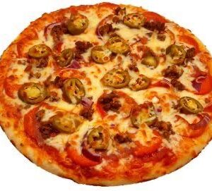 Beef pizza with extra toppings